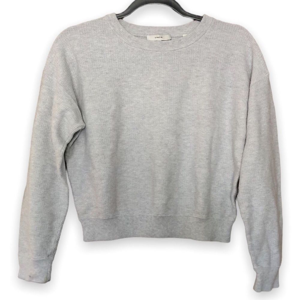 VINCE Size small grey cotton knit sweater crew neck long sleeve top 168